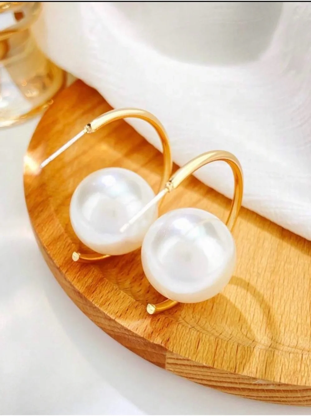 Gold Hoop Pearl Accent Earrings - Elegant Women Jewelry